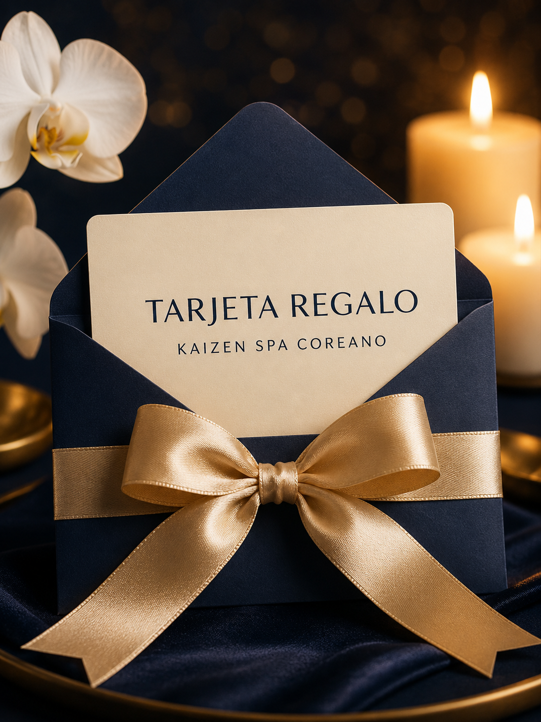 Inicio Tarjeta regalo Kaizen en un sobre azul con lazo dorado